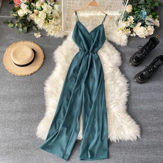 floral spaghetti strap wide leg jumpsuit