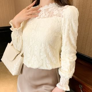 Dragan Pulse-Long Sleeve Stand Collar Plain Lace Blouse
