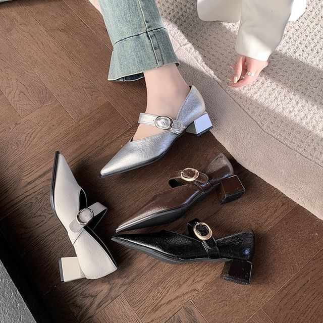 Gordong-Pointed Chunky Heel Mary Jane Pumps