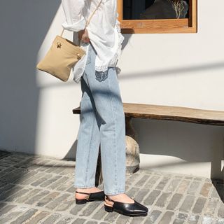 Square-Toe Slingback Flats 
