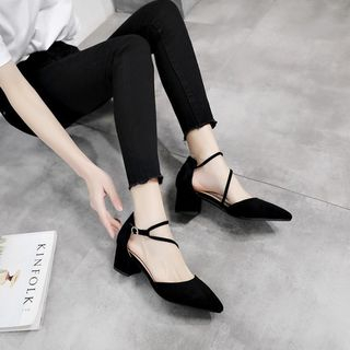 leather block heel pumps