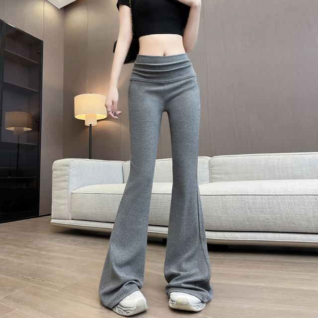 Magimomo-High Rise Plain Flared Pants Various Designs