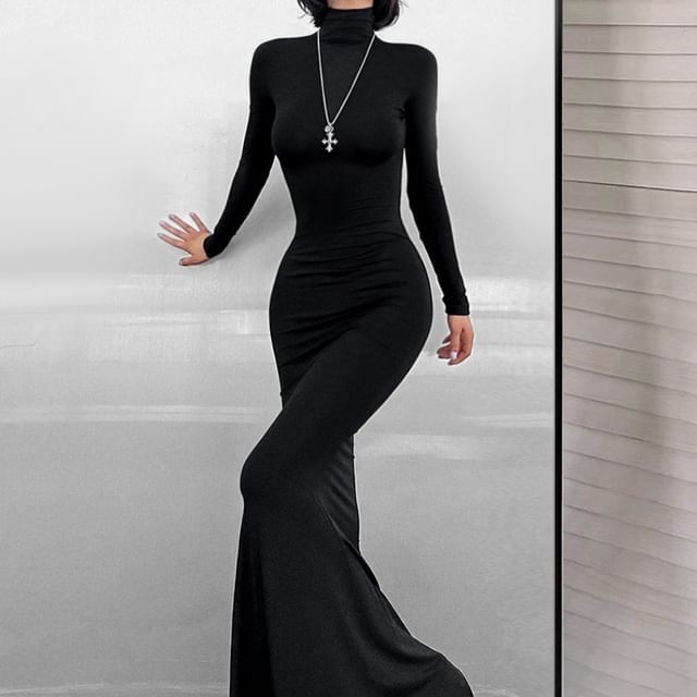 fitted lace wedding dress Women's Black Square Neck Mermaid Sweater Maxi Dress & Reviews - Black -  Dresses main image 0