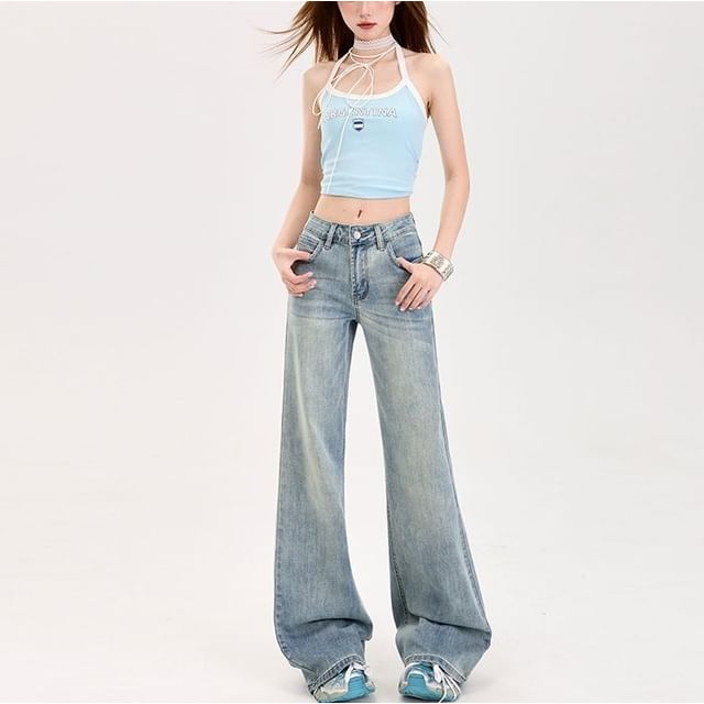 Denimot-Mid Waist Washed Flared Jeans Various Designs