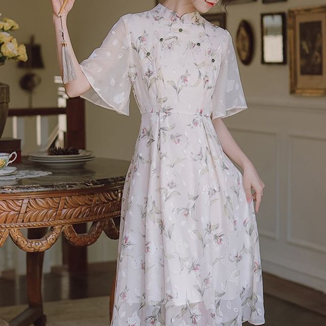 white silk a line dress Silk Georgette Flutter Sleeve A-line Wedding Dress with Navy Sash Navy