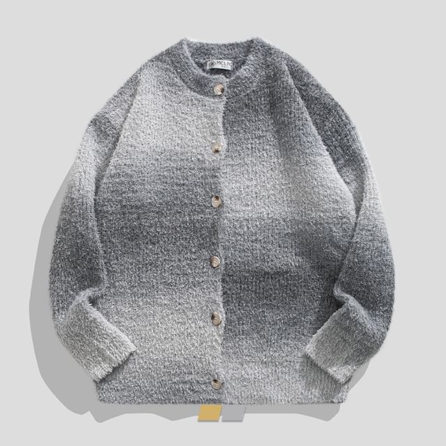 purplelouve-Crew Neck Gradient Cardigan