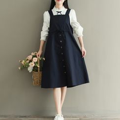 Planetary - Button-Up Midi A-Line Overall Dress