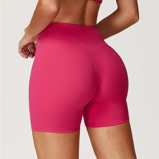 Skinniano-High Waist Plain Yoga Shorts