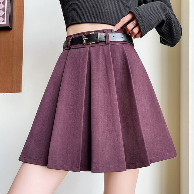 Ukiyo-High Rise Plain Pleated Mini A-Line Skirt