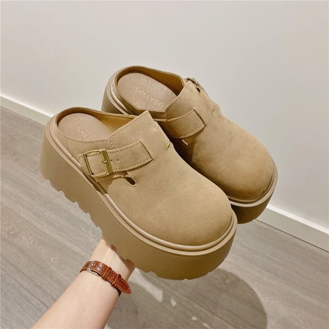 Anran-Platform Plain Buckled Mules