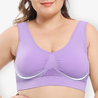 uliaque Plus Size Plain Perforated Sports Bra Sale