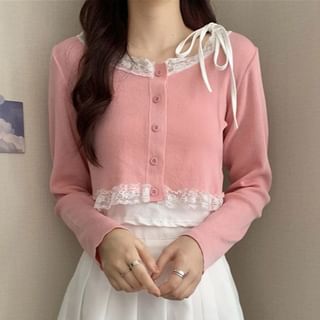 Sisyphi-Button-Up Frill Trim Crop Cardigan