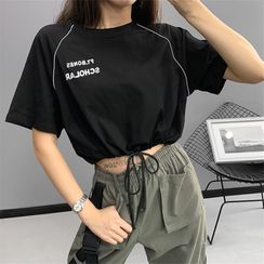 bloomingtide - 短袖刺绣短款抽绳T裇 bloomingtide - 短袖刺绣短款抽绳T裇