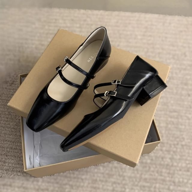 Queen Zoo-Block Heel Square-Toe Double Strap Mary Jane Shoes
