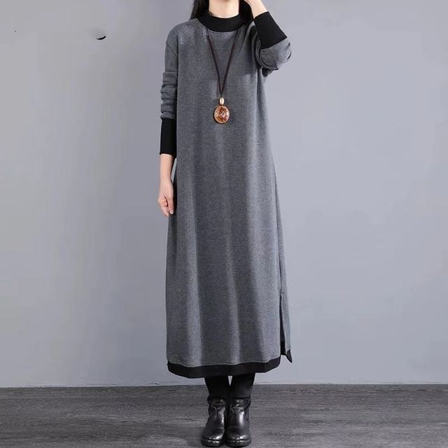 Supernova - Long-Sleeve Paneled Midi Tunic Dress