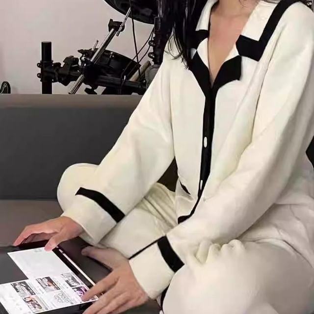 GOUB-Contrast Trim Pajama Set