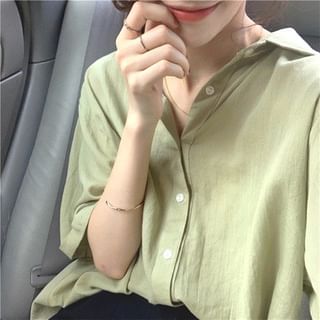 MIKIGA-Short Sleeve Collared Plain Shirt