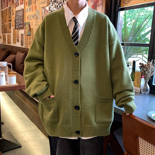 POSI-V-Neck Plain Cardigan