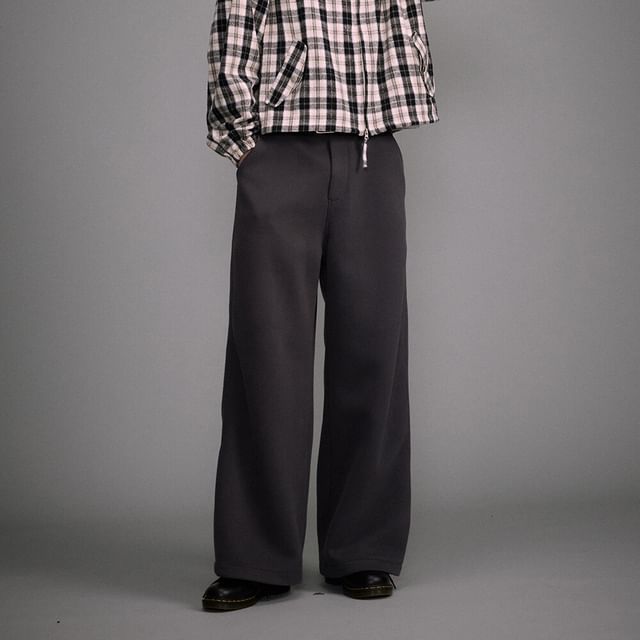 Omozando-High Waist Plain Wide Leg Pants