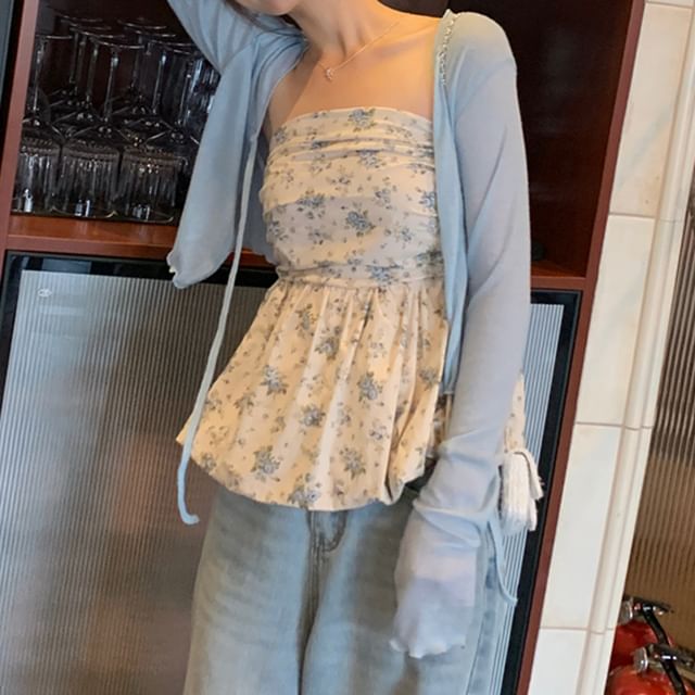KUMI-Plain Lettuce Edge Cardigan