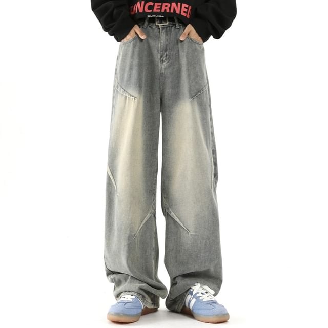 Naideth-Low Rise Washed Wide Leg Jeans