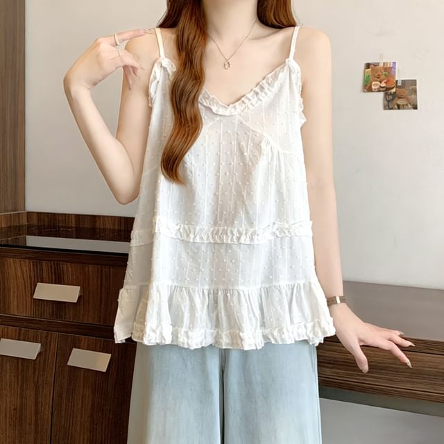 Yako-Plain Frill Trim Flowy Cami Top