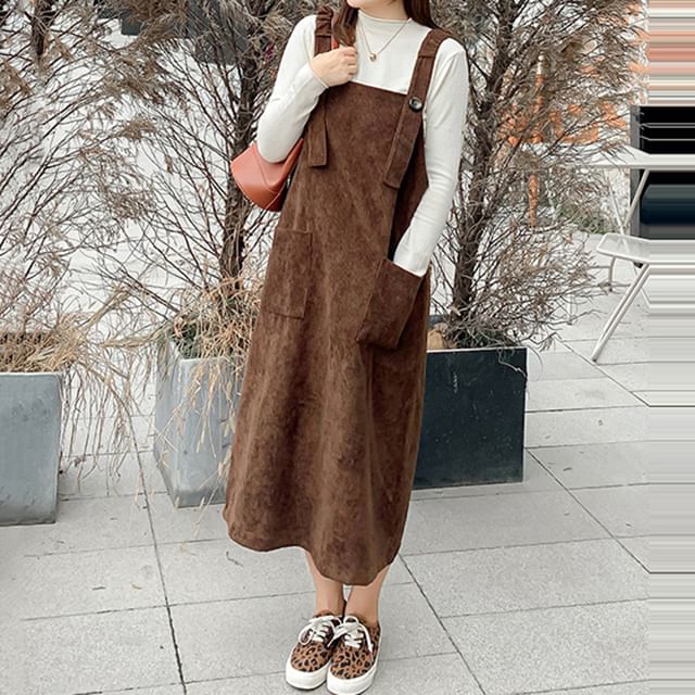 pearturs - Corduroy Midi Overall Dress | YesStyle