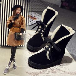 Comof - Hidden Wedge Lace Up Short Boots Comof - Hidden Wedge Lace Up Short Boots