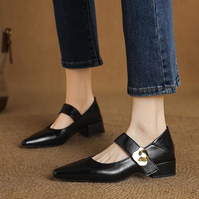 Anjay-Faux Leather Pointed Mary Jane Pumps