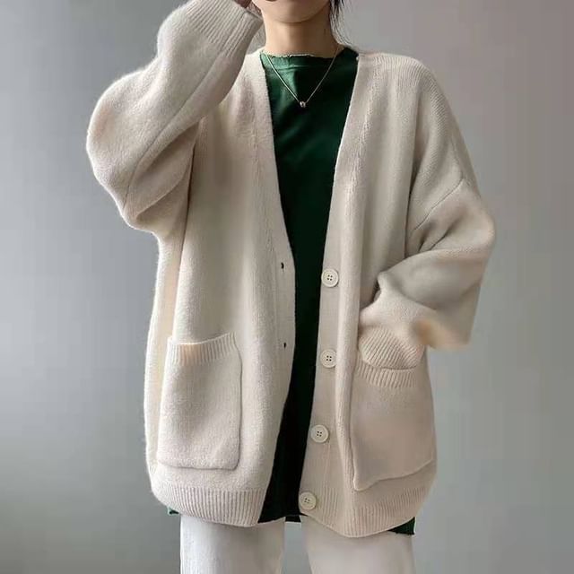 ISSOL-V-Neck Plain Pocket Detail Cardigan