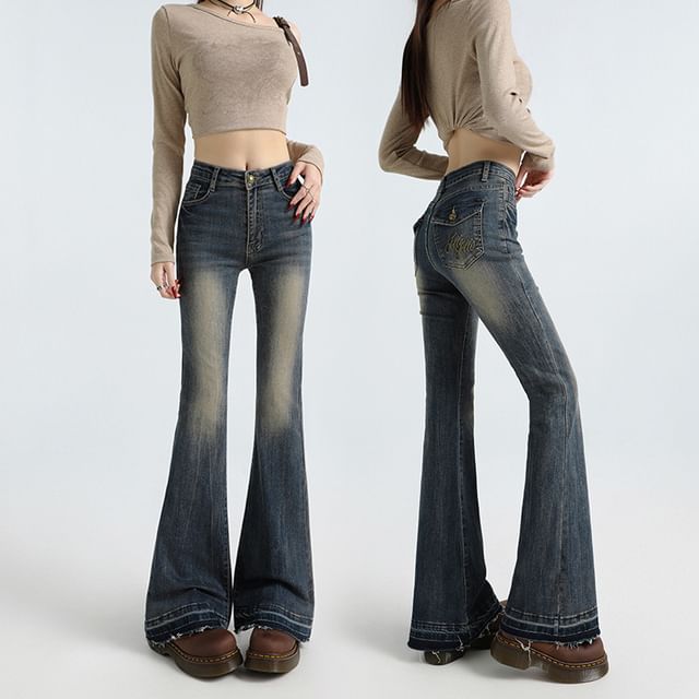Denimot-High Rise Washed Flared Jeans Various Designs
