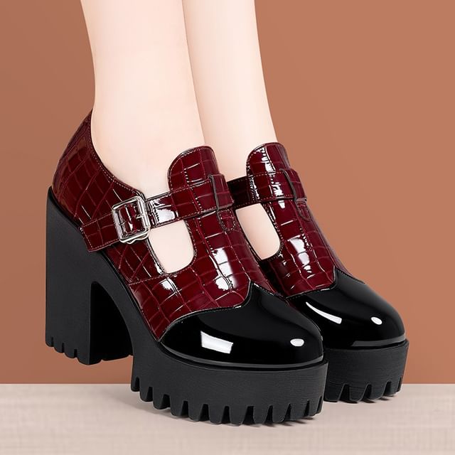 Freesia-Cap Toe Platform Chunky Heel Loafers