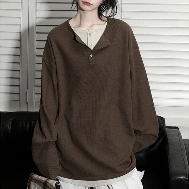 Samso-Henley Mock Two-Piece Two Tone Oversized Pullover
