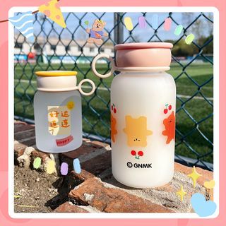 Momoi-Cartoon Print Glass Drinking Bottle