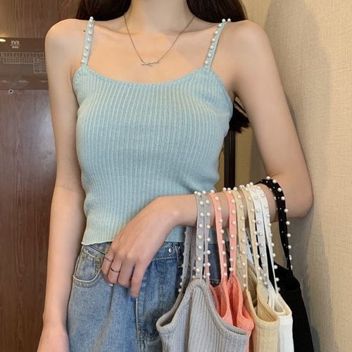 Ribbon-knit cropped cami