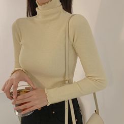 CHERRYKOKO - Turtleneck Lettuce-Edge Knit Top CHERRYKOKO - Turtleneck Lettuce-Edge Knit Top