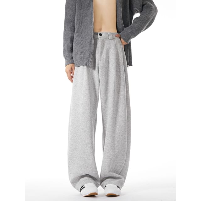 Naideth-Mid Rise Plain Wide Leg Pants