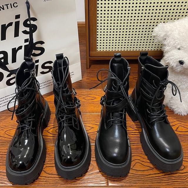 Combat Boots Womens Black Short Lace Up Boots UKAP Women's Winter