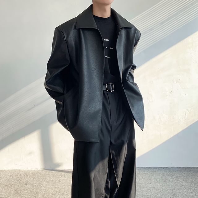 Drawouf-Faux Leather Blazer