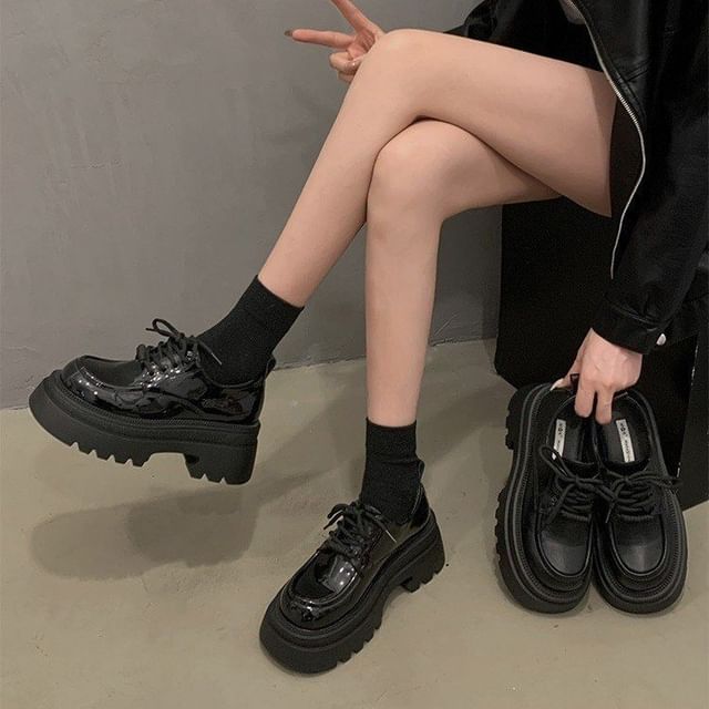 Vindler-Platform Chunky Heel Lace-Up Shoes