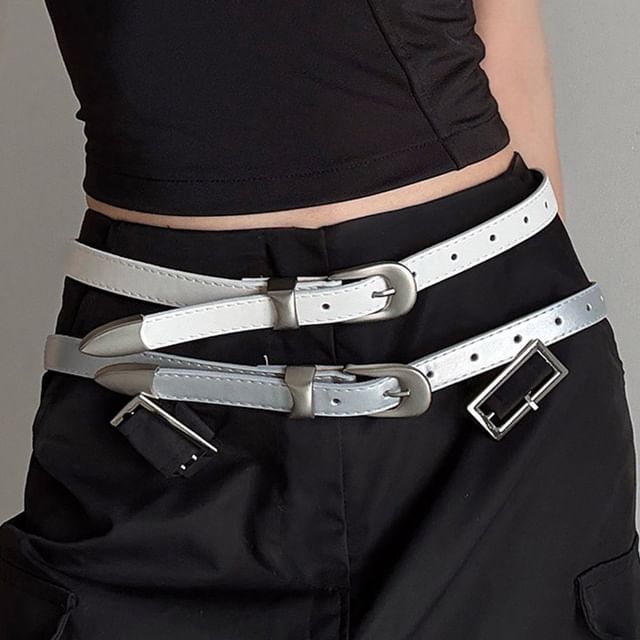 Rofuka-Faux Leather Thin Belt