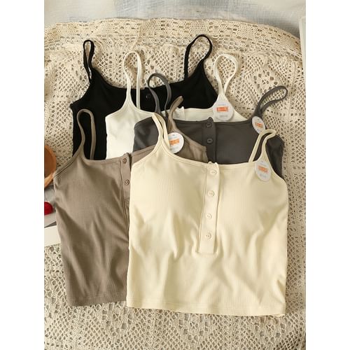 Lemongrass - Lace-Trim Camisole Top with Pads in 5 Colors