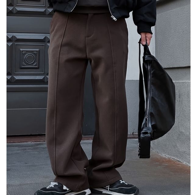 DragonRoad-Mid Rise Plain Wide Leg Pants