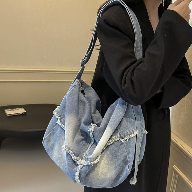 Milha-Frayed Denim Crossbody Bag