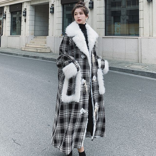 Plaid Long Double Breasted Coat