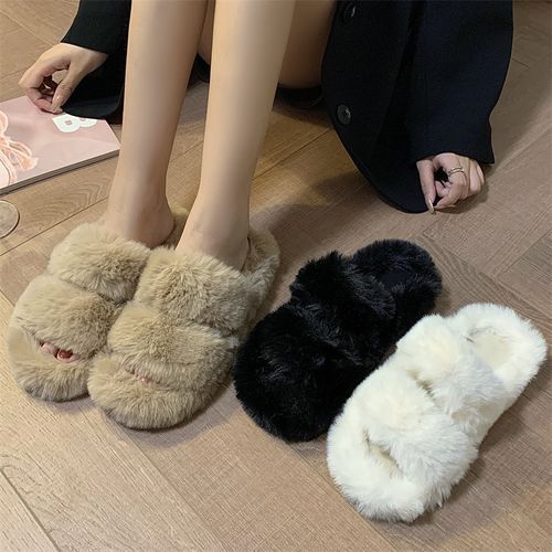 Double strap fur cheap sandals