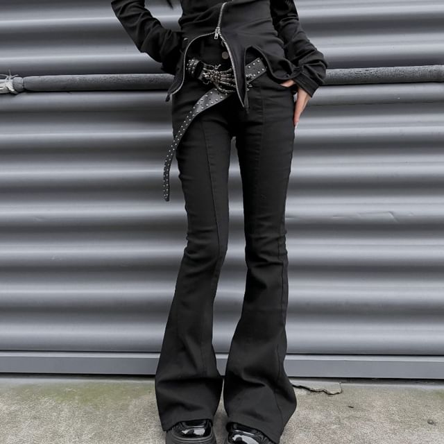Miu B-High Rise Plain Flared Pants Belt Set