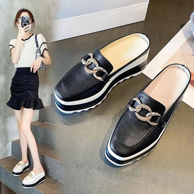Vindler-Chain Detail Platform Loafer Mules