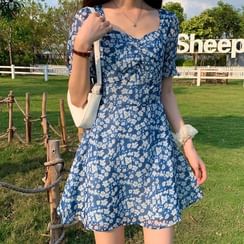 Ashlee - Short-Sleeve Floral Print A-Line Mini Dress Ashlee - Short-Sleeve Floral Print A-Line Mini Dress
