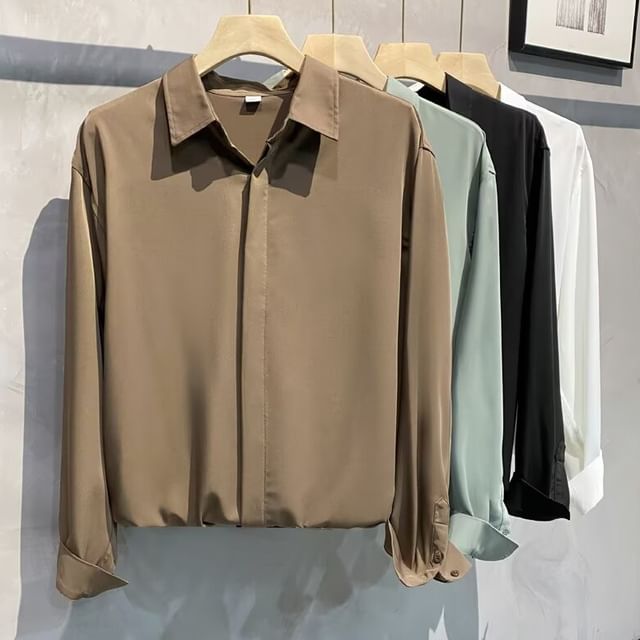 Mimiyox-Long-Sleeve Plain Shirt